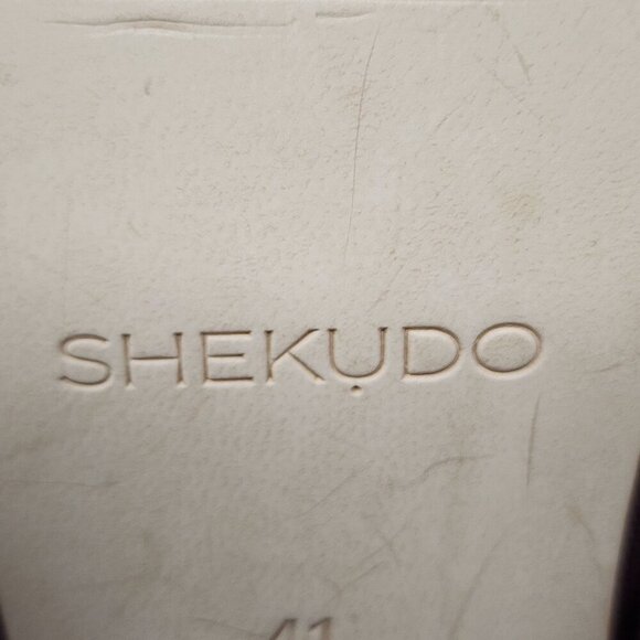 Shekudo Handmade Brown & White Heeled Mules W/ Wrap Ties Size 9.5 - Picture 5 of 9